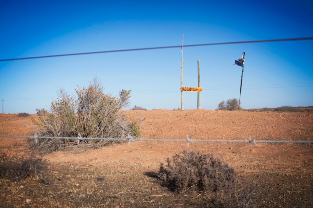 Signs on the R27 outside Vanrhynsdorp advertising Bagdad Cafe